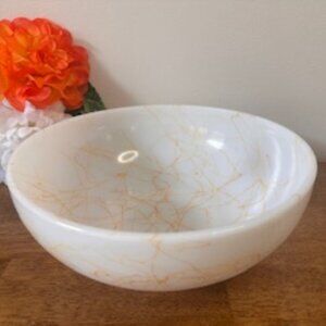 Hazel Atlas Butterscotch Drizzle Milk Glass Bowl Vintage Spaghetti Pattern Retro